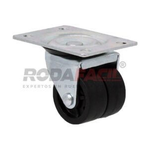 Rodaja giratoria de 2", doble rueda de hule duro.
