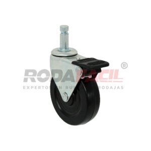 Rodaja giratoria de 3", rueda de hule duro freno frontal