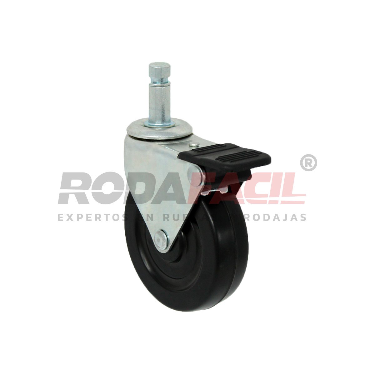 Rodaja giratoria de 3", rueda de hule duro freno frontal
