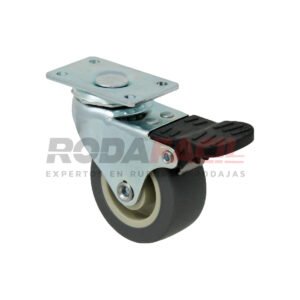 Rodaja giratoria de 2", rueda de hule termoplástico. freno frontal