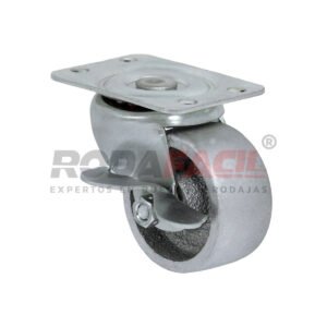 Rodaja giratoria de 2"con freno lateral, rueda de fierro servicio ligero