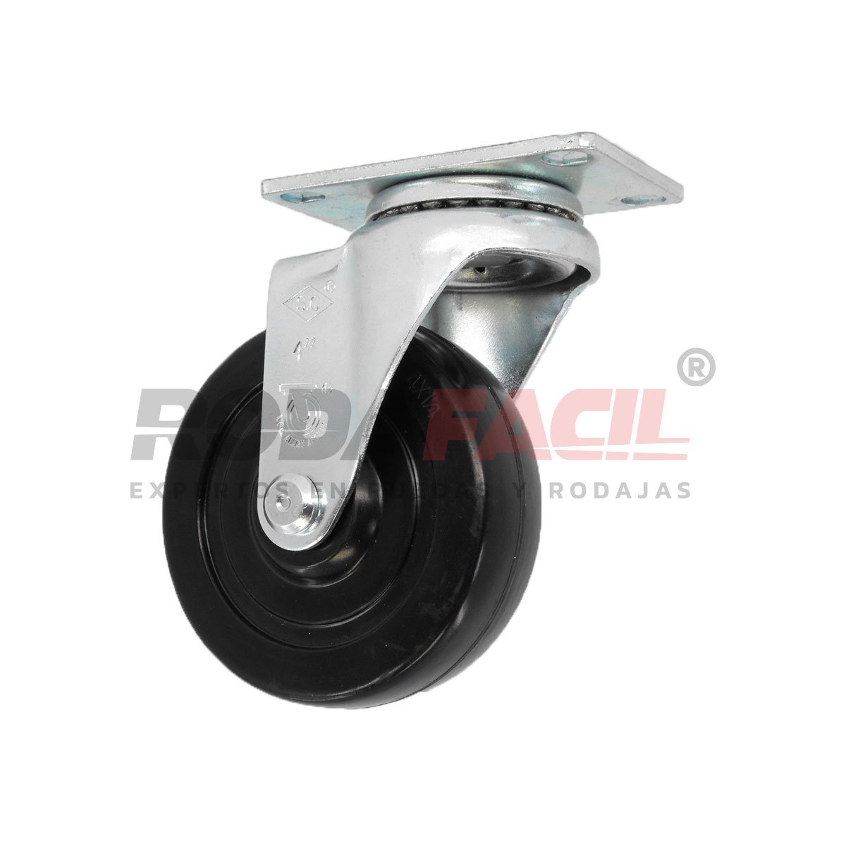 Rodaja giratoria de 4", rueda de hule duro, servicio medio ligero