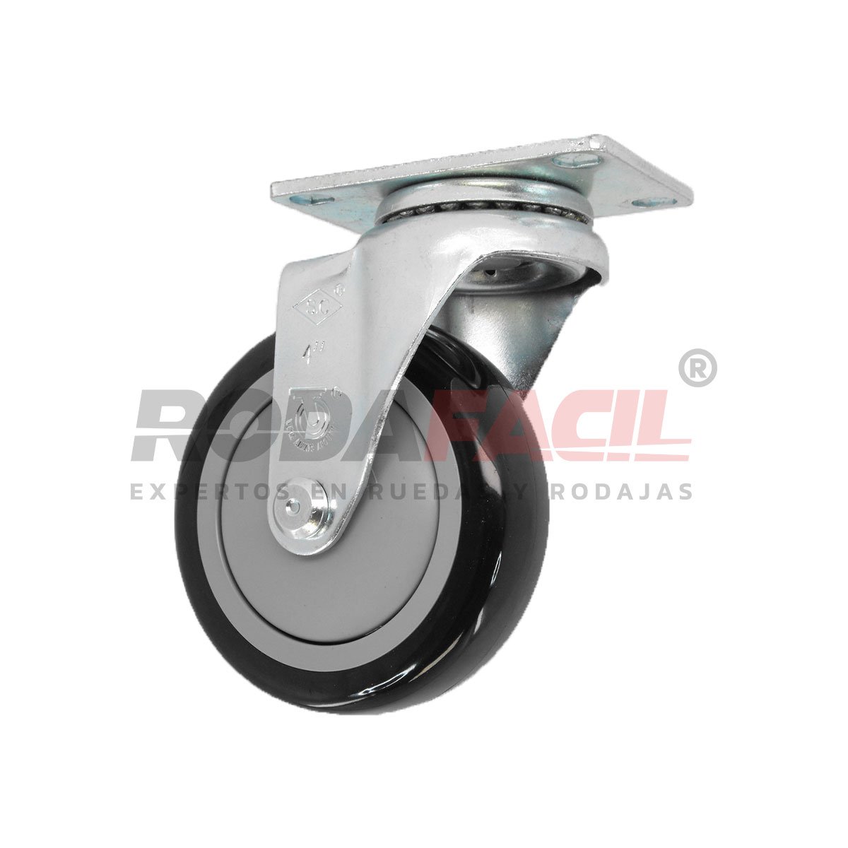 Rodaja giratoria de 4", rueda de poliuretano, servicio medio ligero