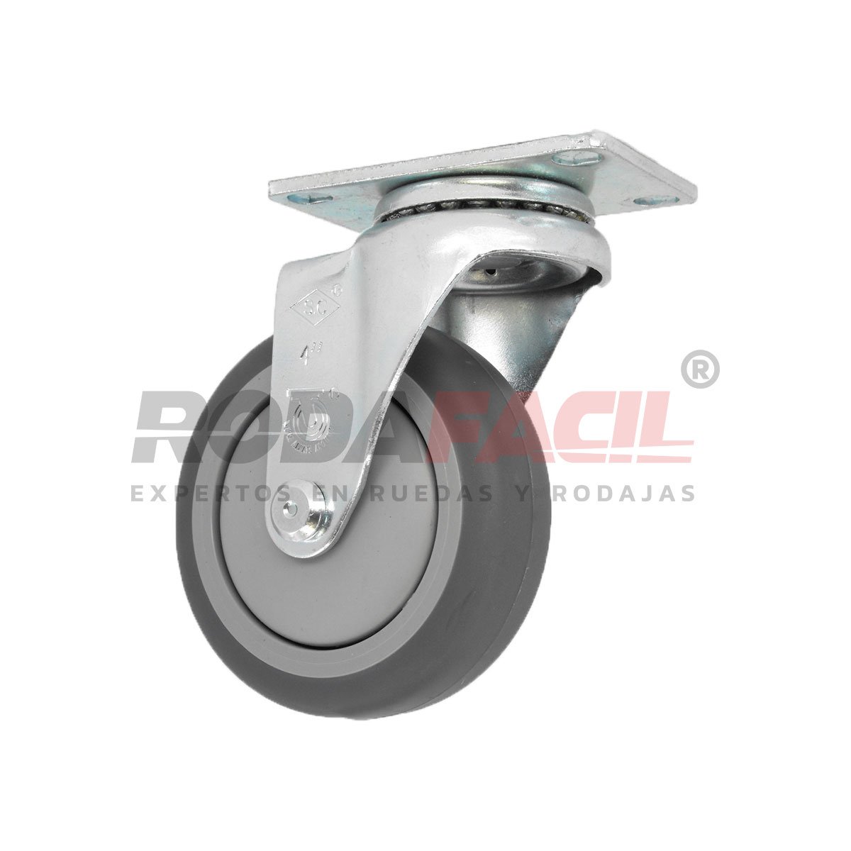 Rodaja giratoria de 4", rueda de termoplástico, servicio medio ligero