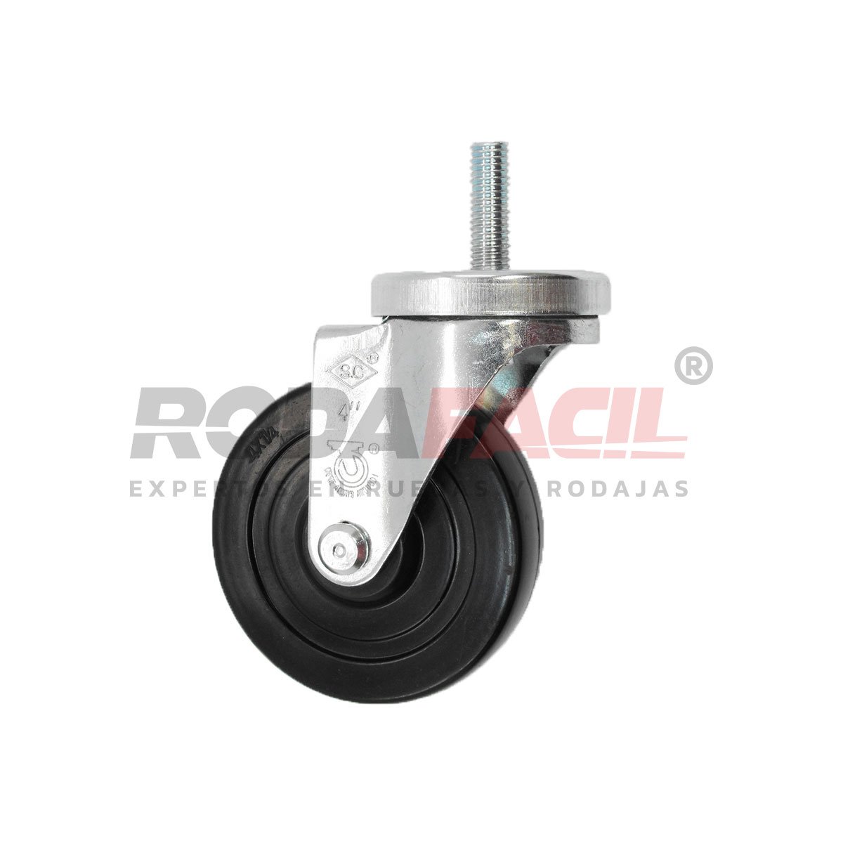 Rodaja giratoria de 4", rueda hule duro servicio medio ligero