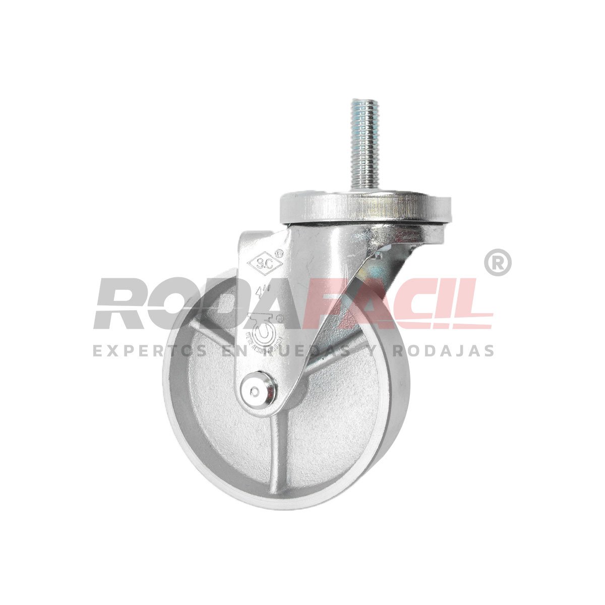 Rodaja giratoria de 4", rueda fierro, servicio medio ligero