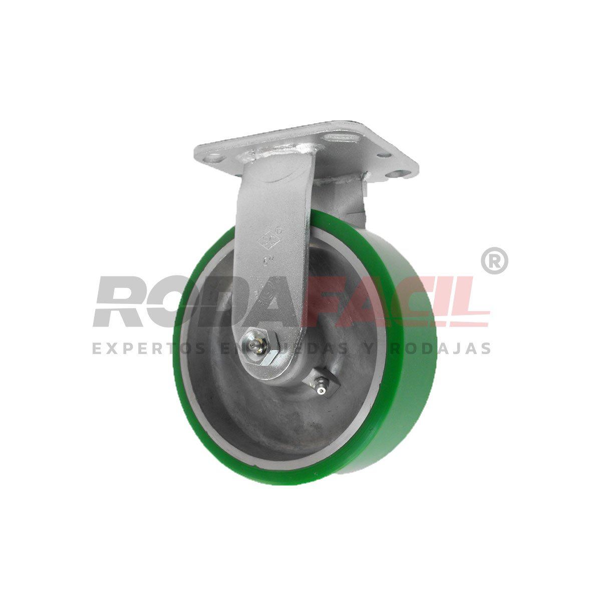 Rodaja Fija de 6", rueda de Aluminio/Poliuretano con balero de rodillos y buje. Acabado galvanizado. Servicio medio pesado