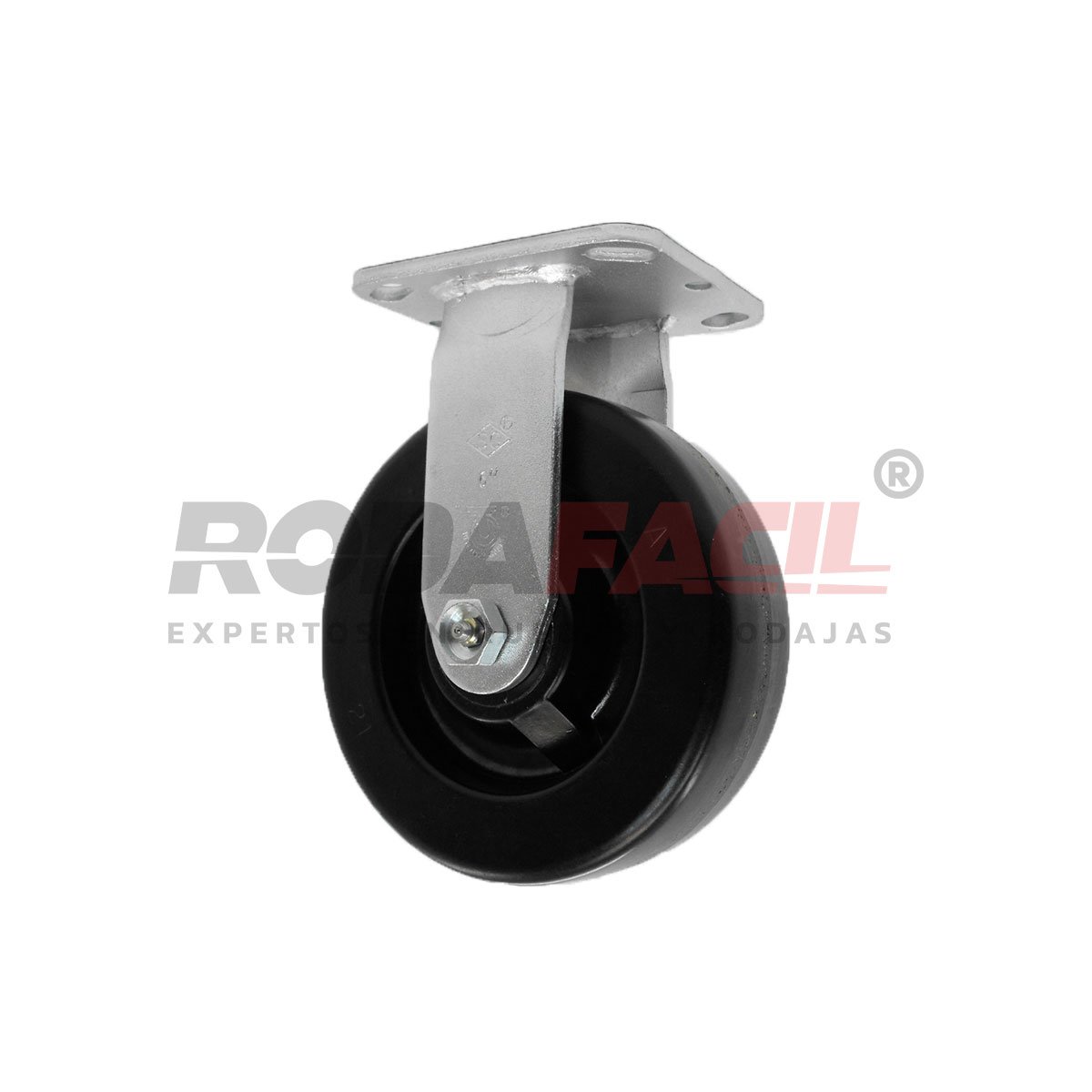 Rodaja Fija de 6", rueda de fenólica con balero de rodillos y buje. Acabado galvanizado. Servicio medio pesado