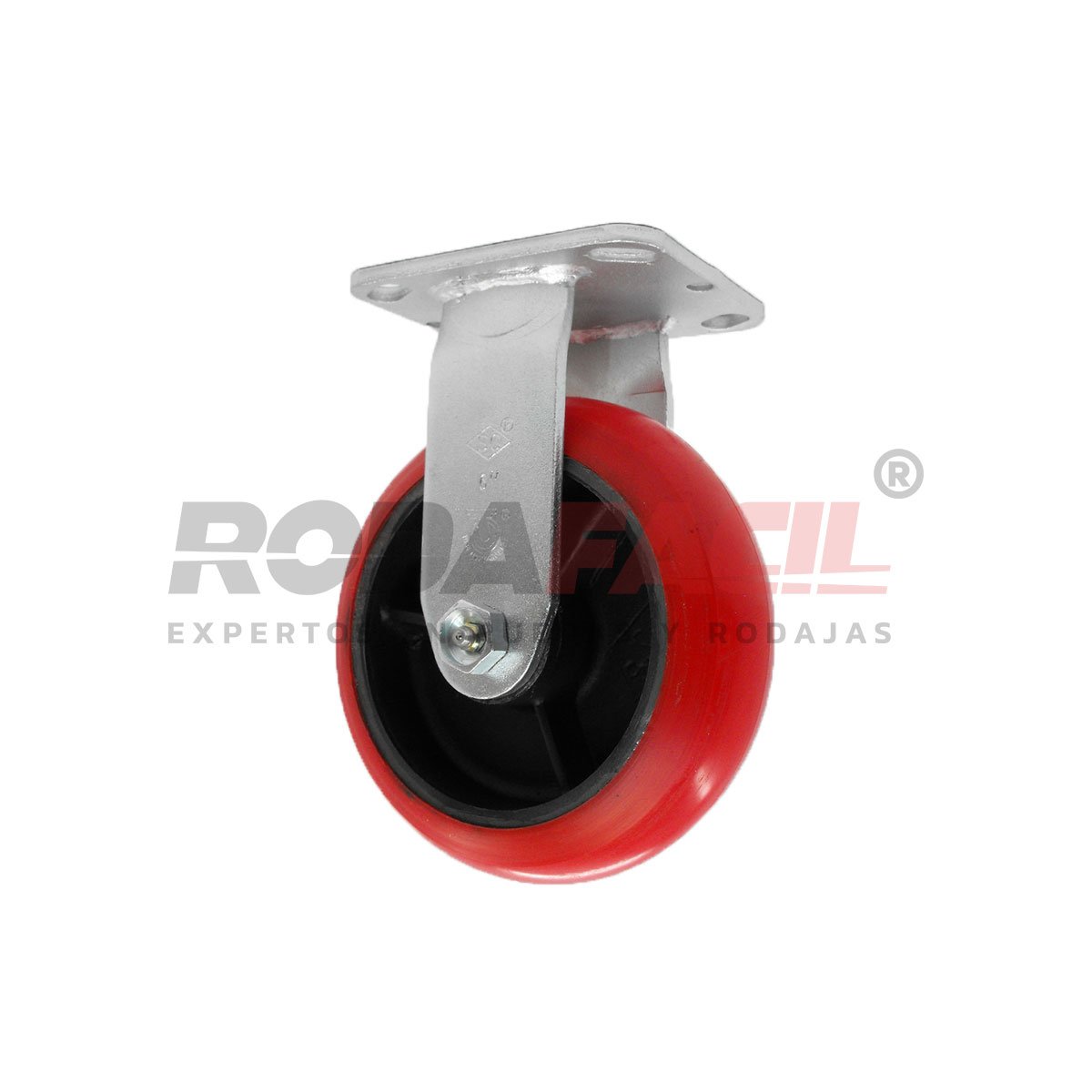 Rodaja Fija de 6", rueda de fierro/poliuretano, con balero de rodillos y buje. Acabado galvanizado. Servicio medio pesado