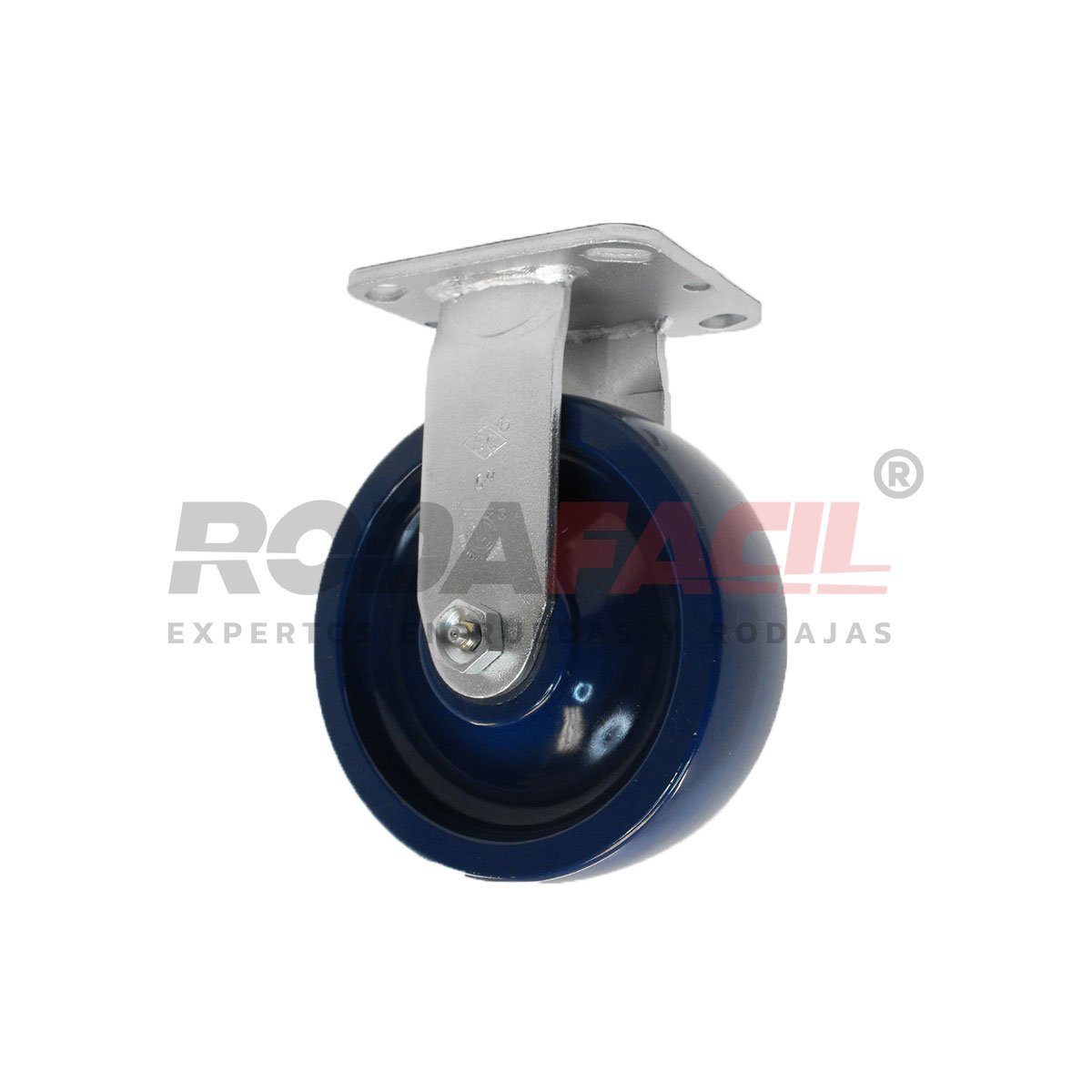 Rodaja Fija de 6", rueda de poliuretano con balero de rodillos y buje. Acabado galvanizado. Servicio medio pesado