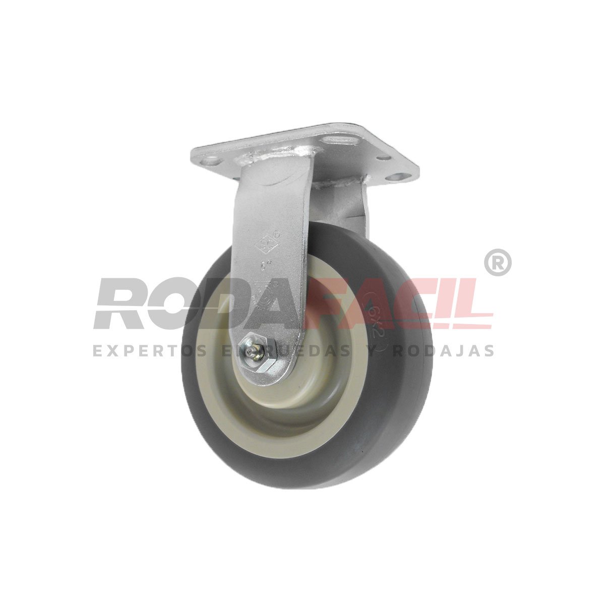 Rodaja Fija de 6", rueda de ThermoPro con balero de rodillos y buje. Acabado galvanizado. Servicio medio pesado